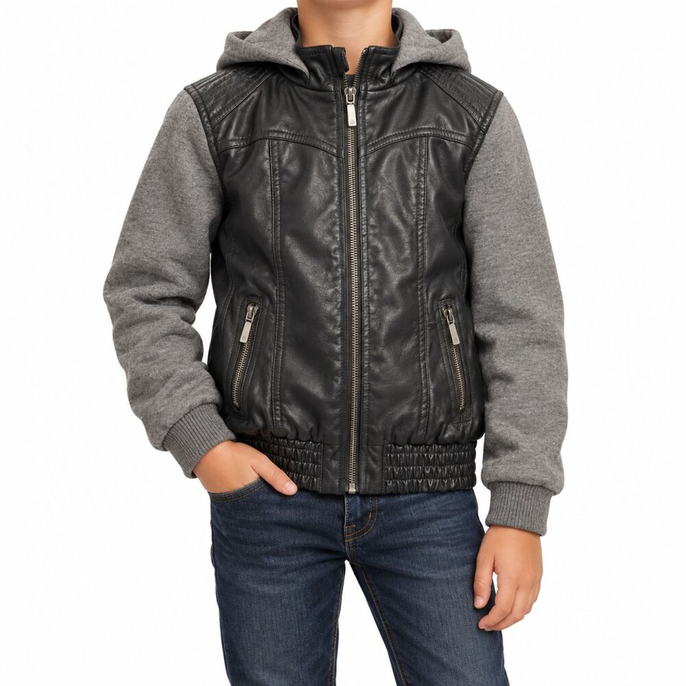 🔥 5 for $30 🔥 Yoki Boys Faux Leather Hooded Jacket | Size M